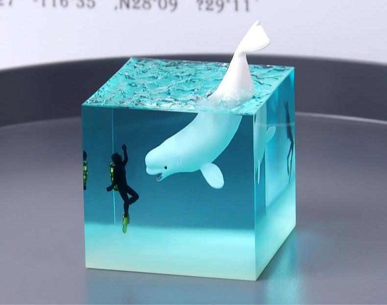 Night Light Epoxy Resin Deep Sea Night Lamp Bedside Table Lamp with USB Stand