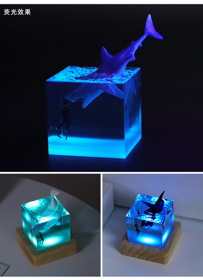 Night Light Epoxy Resin Deep Sea Night Lamp Bedside Table Lamp with USB Stand